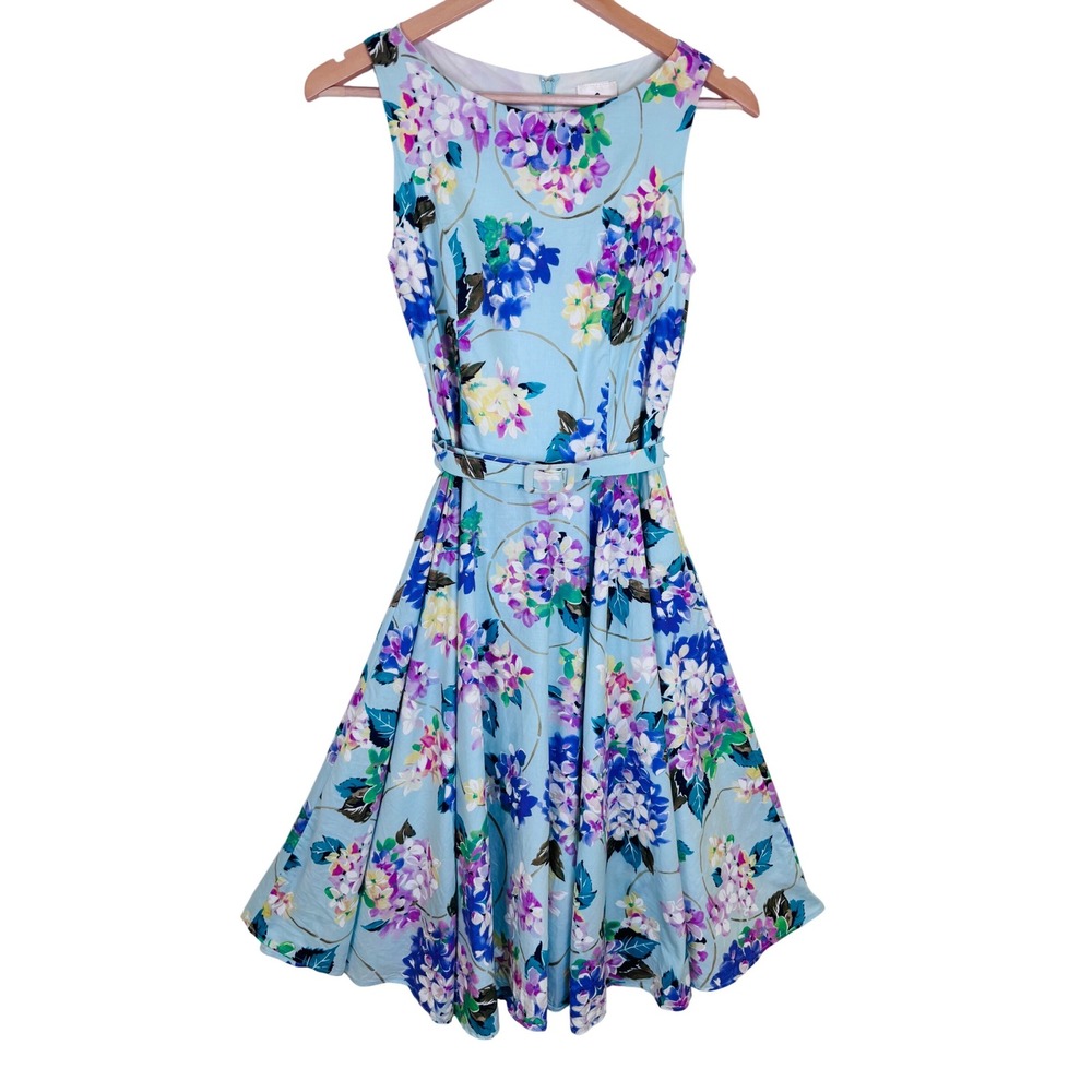 Teresa Marie House of Haute Sz Small Floral A-Line Belted Sleeveless‎ Midi Dress